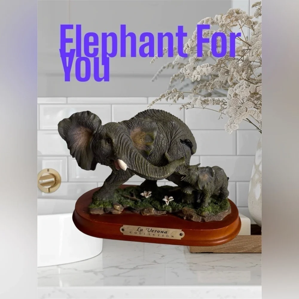 La Verona Collection Elephant With Baby Figurines Elephant babyelephant statue